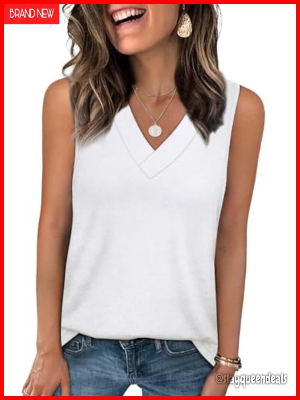 Womens V Neck Sleeveless Tank Top Soft Summer Casual Basic Tee